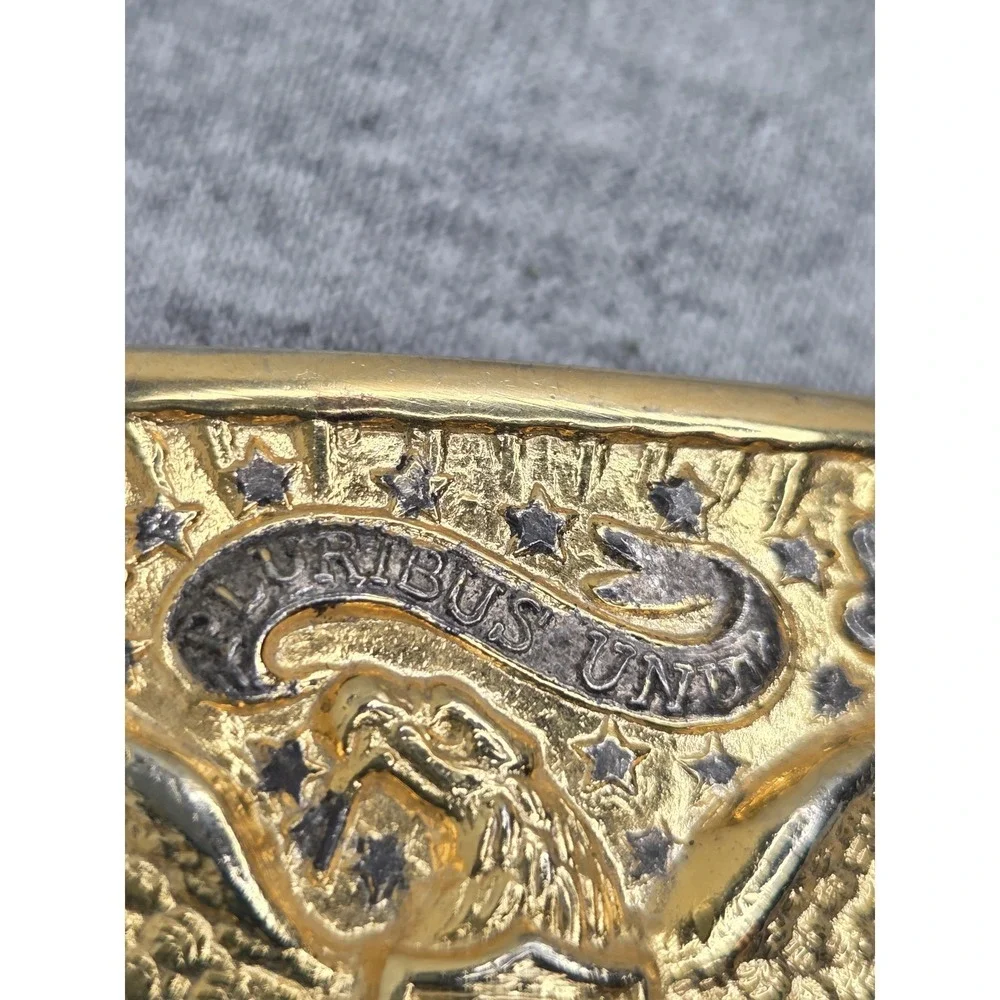 Vintage 1970s E Pluribus Unum Treasury Gold Eagle Belt Buckle Patriotic USA